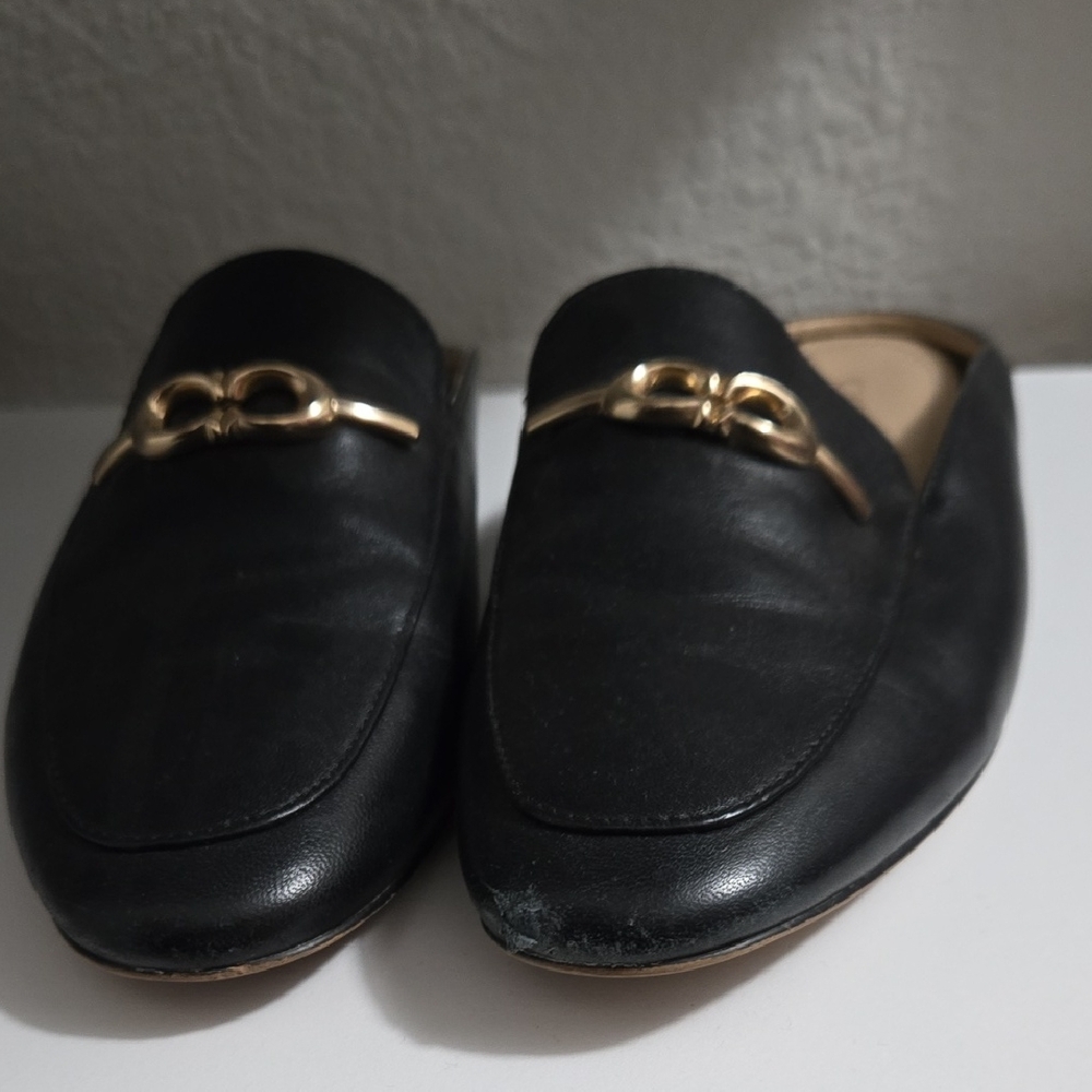 Coach Black Leather Loafers with Gold Accents
